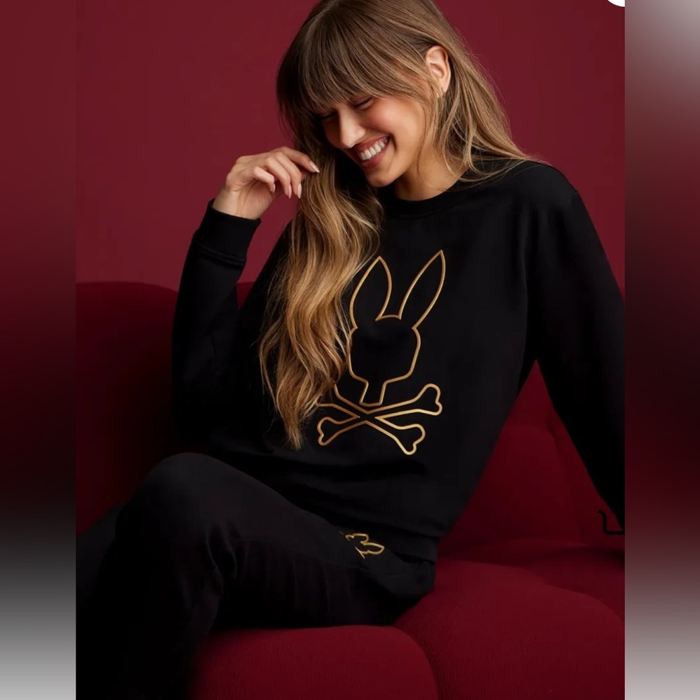 PSYCHO BUNNY WOMENS BEAUMONT SWEATSHIRT. Black. SZ M NWOT - Picture 2 of 7